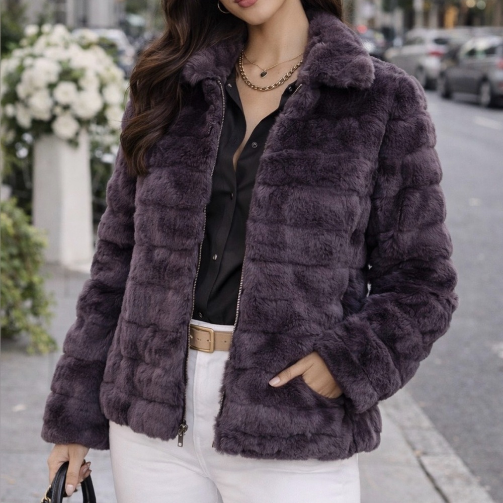 LINDA RICHARDS polar deep purple rabbit fur coat. Vintage - Picture 2 of 14